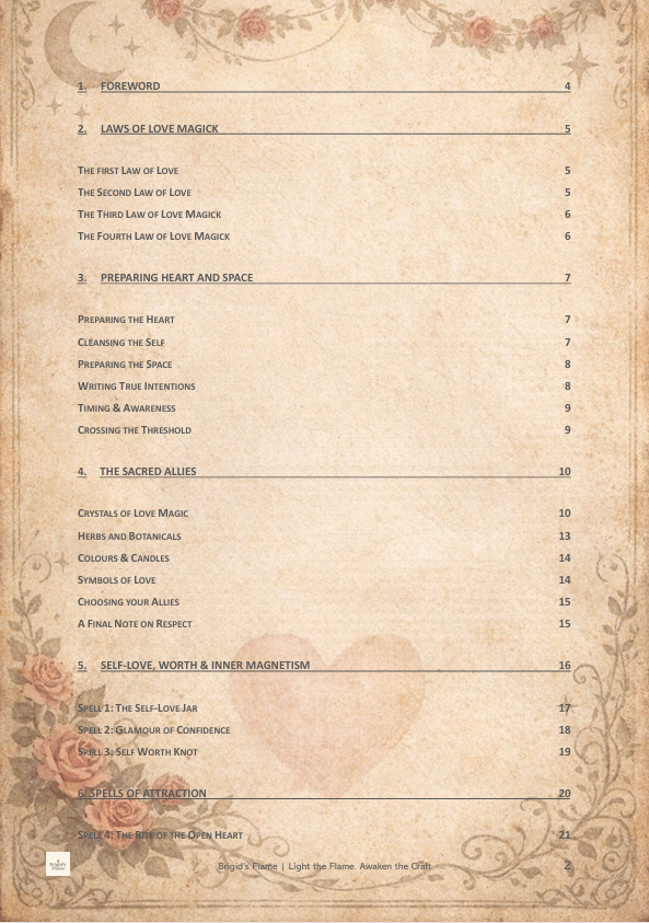 Love Magick contents page 1