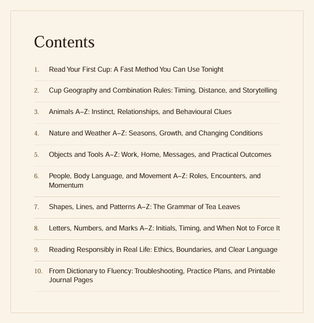 A Tea Leaf Symbol Dictionary contents page 1
